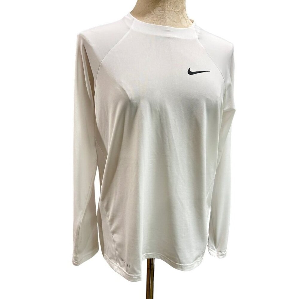 Large Nike Swim Womens New Nessa386 Hydroguard Swim Shirt White Long Sleeve